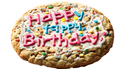 Celebrate with a delightful homemade cookie cake perfect for birthdays and special occasions today isolated on white background 