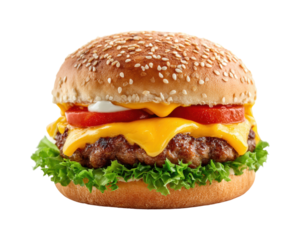 Delicious burger creation fast food restaurant food isolated on transparent background, png