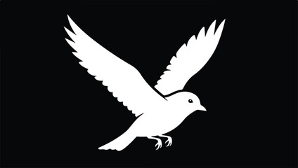 White bird in flight against a black background representing freedom and peace in a minimalist design