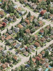 Fototapeta premium an aerial view of a suburban neighborhood with houses yards and trees on a sunny day