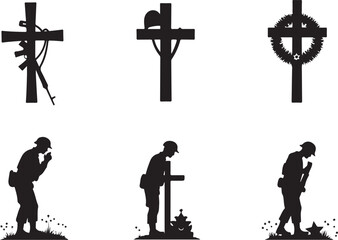 Memorial tribute for fallen soldiers with crosses silhouette