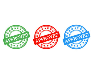Obraz premium Colorful Approved Stamp Icons – Green, Red, Blue Seal Badges