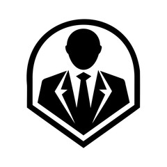 Professional Silhouette of a Man in a Suit and Tie Inside a Protective Shield Emblem