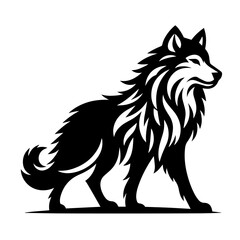 Clean black and white silhouette vector of a wolf on white background