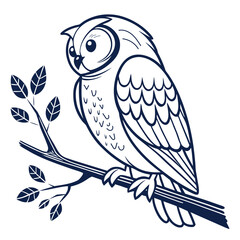 An owl is sitting on a branch with a white background.