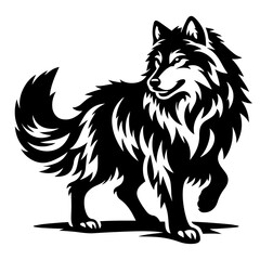 Clean black and white silhouette vector of a wolf on white background