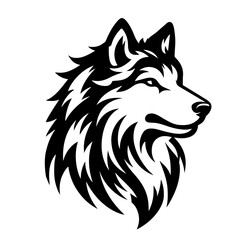 Clean black and white silhouette vector of a wolf on white background