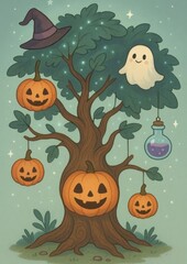 Whimsical Halloween tree design.