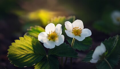 Obraz premium stunning low light spring strawberry blossoms white flower photography