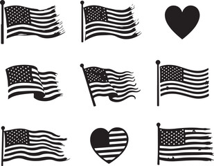 Patriotic American flags and heart for Independence Day decor