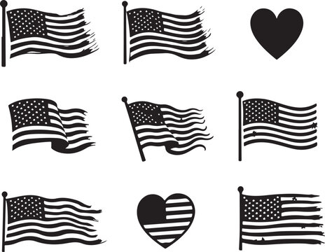 Patriotic American flags and heart for Independence Day decor