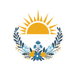 Sunrise Floral Wreath: Botanical Sun Design Element