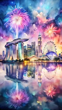 60th anniversary of Singapore National Day, Singapore Independence Day 2025 watercolor Poster, Banner, Background 