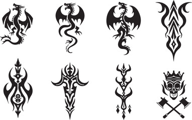 Tribal Vertical Dragon Tattoo Design vector bundle