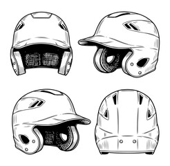 Baseball Helmet Outline Set in Multiple Views