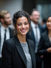 Fototapeta premium successful businesswoman attending a corporate networking event with diverse colleagues in a modern office setting