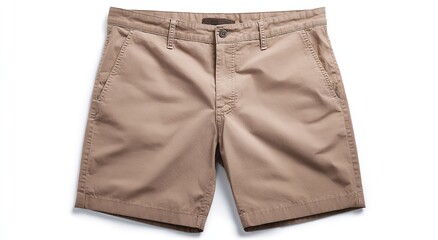 Flat Lay of Khaki Men&rsquo;s Chino Shorts on Plain Background &ndash; Apparel Mockup with No Logo or Model