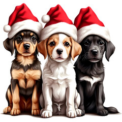Puppies in Santa Hats PNG