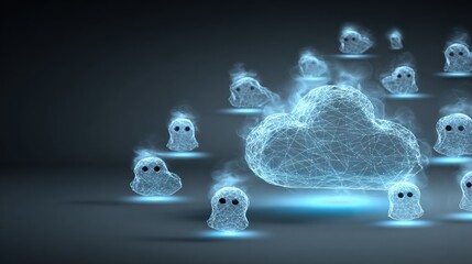Abstract cloud computing concept with ghosts
