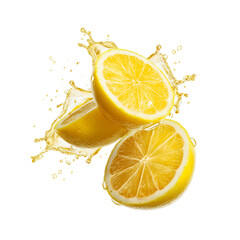 Lemon Splashing on Transparent Background. cutout