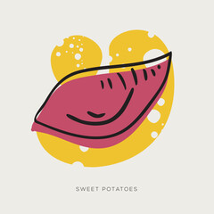 Sweet potatoes, freehand-style drawing in Doodle style.