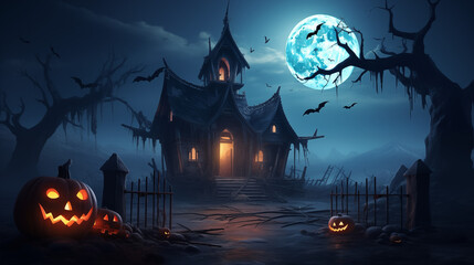 Moonlit Halloween Night: The Haunted House