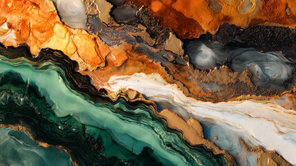 Abstract Geological Texture in Warm Orange Tones With Layered Minerals and Glowing Highlights in High-Detail Digital Art Style
