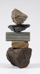 Stacked stones in balanced formation on white background  