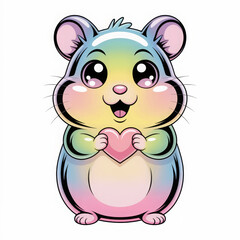 Naklejka premium Adorable Rainbow Hamster Holding a Heart Illustration Perfect for Childrens Books and Valentines Day Cards