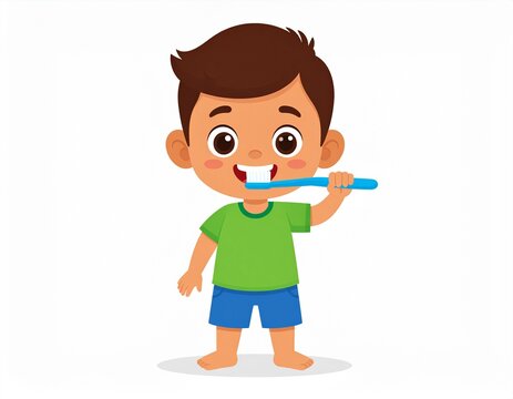 Happy Boy Brushing Teeth Oral Hygiene Cartoon Illustration