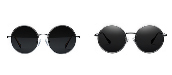 Round sunglasses with dark lenses offer a vintage and stylish look for sun protection and fashion isolated on transparent background