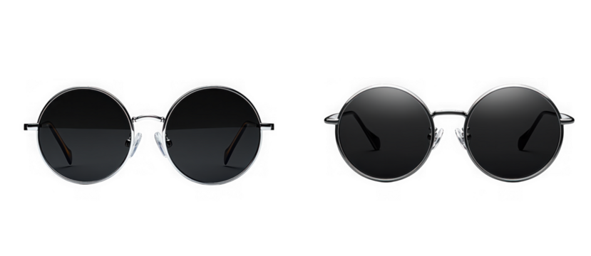 Round sunglasses with dark lenses offer a vintage and stylish look for sun protection and fashion isolated on transparent background