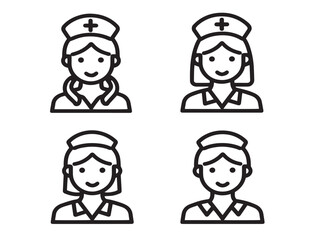 Professional healthcare nurse icons in simple vector design