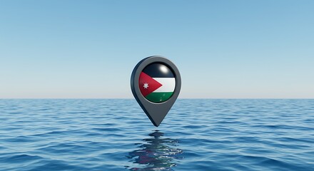 Jordan flag location marker floats on calm ocean waves under blue sky
