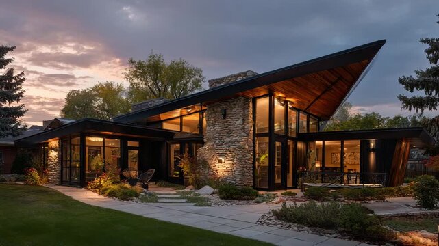 Mid-Century Modern Revival House with Angular Lines and Cantilevered Roof