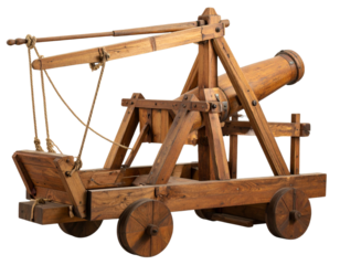 Detailed Medieval Wooden Catapult, Side View, Transparent Background