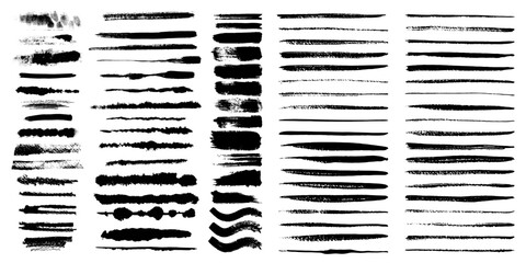 Obraz premium Vector collection or set of artistic black paint, ink or acrylic hand made creative brush stroke backgrounds isolated on white as grunge or grungy art