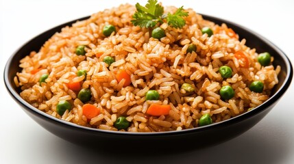 Freshly Cooked Vegetable Fried Rice in Black Bowl with Herbs