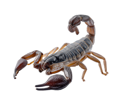 Scorpion displaying aggressive posture desert habitat wildlife isolated on transparent background, png