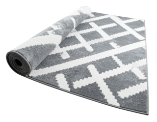 Rolled Gray and White Geometric Rug with Sharp Angles, Transparent Background