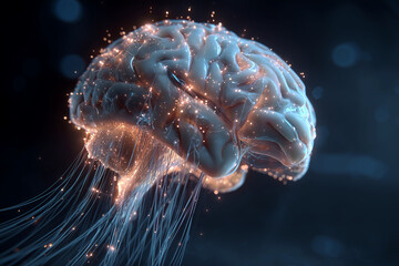 Fototapeta premium A brain with a long string of wires coming out of it