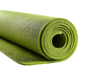 Yoga practice essentials green mat for mindful exercise isolated on transparent background, png