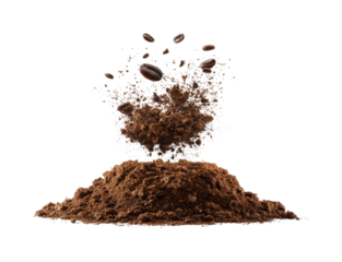 Coffee grounds explosion setup food clean isolated on transparent background, png
