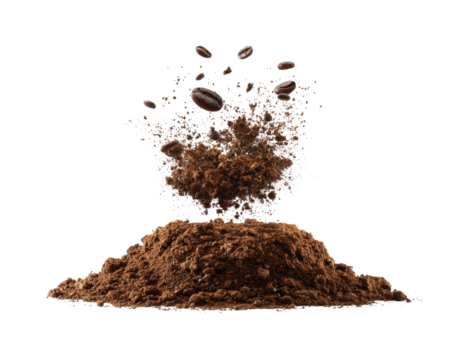 Coffee grounds explosion setup food clean isolated on transparent background, png