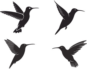 A vector illustration of a cute flying set of birds and silhouettes