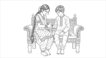 Adobe Illustrator Artwork of  rakhi bondhon between two siblings isolated on white backgroumd