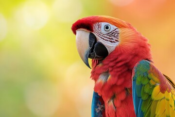 Obraz premium Shocked Macaw with Fluffed Feathers on Bright Background