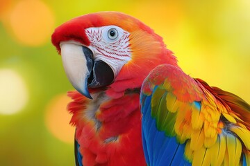 Shocked Macaw with Fluffed Feathers on Bright Background