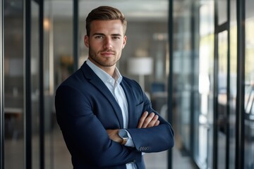 Confident Businessman in Modern Glass Office