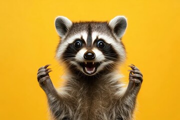 Curious Raccoon with Surprised Expression on Color Background